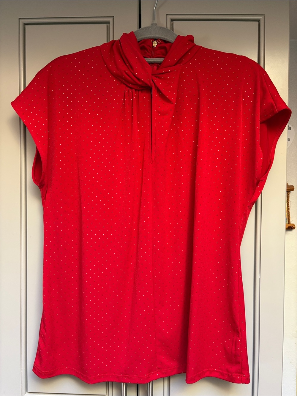 Michael Kors Red Twist-Neck Cap Sleeve Blouse
